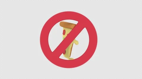 Prohibition Pizza slice red warning sign concept 3d animation video with al.. Stock Footage 303048580