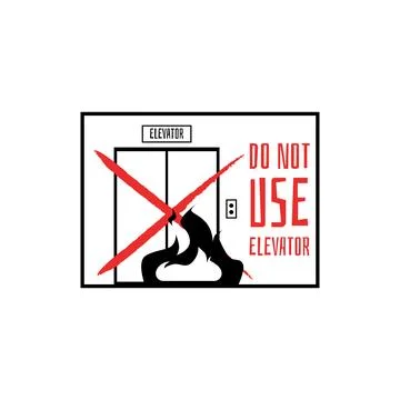 Prohibition rule use the elevator in case of fire, vector illustration isolated. Stock Illustration