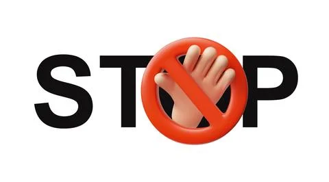 Prohibition sign 3D vector icon, crossed out hand raised up gesture in red Stock Illustration