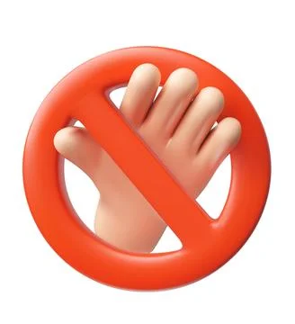 Prohibition sign 3D vector icon, crossed out hand raised gesture in red circle Stock Illustration