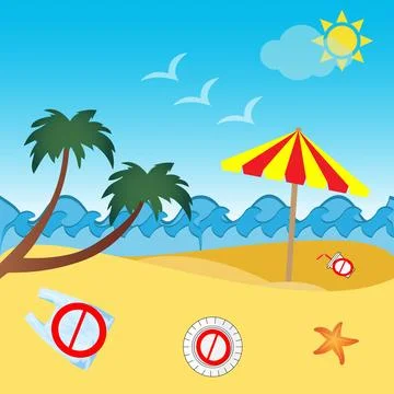 Prohibition sign on the beach Stock Illustration