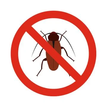 Prohibition sign bugs icon, flat style Stock Illustration