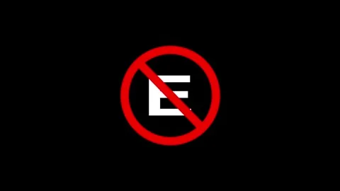 Prohibition sign with letter E inside red circle and diagonal line footage .. Video stock 340455434