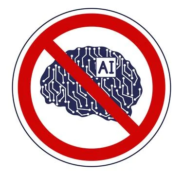 Prohibition sign of using artificial intelligence. Vector illustration. 스톡 일러스트