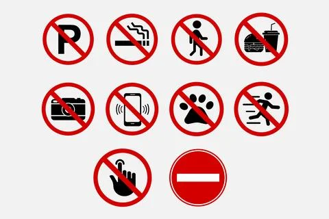 Prohibition Signs Elements Collection Set Icons Vector Illustration Illustrazione stock
