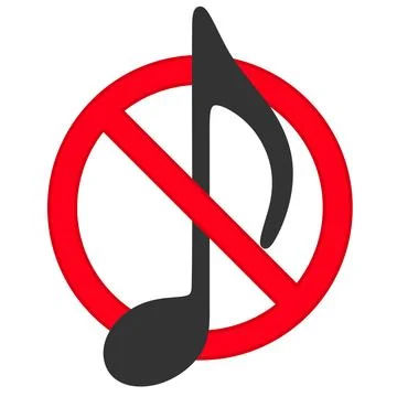 Prohibition symbol with musical note indicating restricted audio environment Stock Illustration