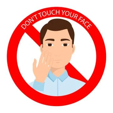 Prohibition of touching the face. Red stop sign. Vector illustration Stock Illustration