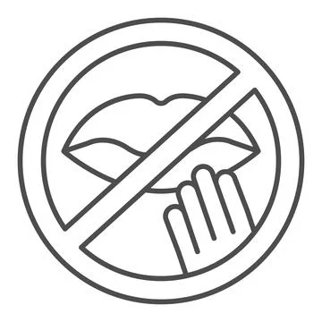 Prohibition of touching lips thin line icon, Corona downturn concept, Covid-19 Stock Illustration