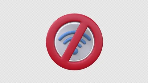 Prohibition wifi red warning sign concept 3d animation video with alpha chann Stock Footage 303075666