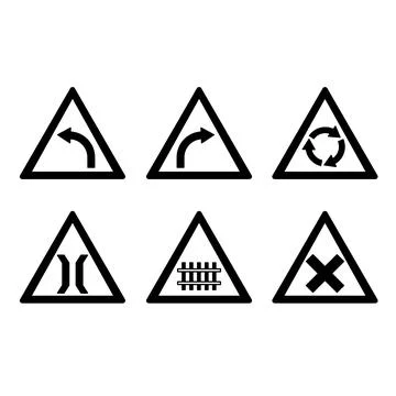 Prohibitory Triangle Road Signs. Vector Icons. Left and Right Turn, Roundab.. Stockillustratie