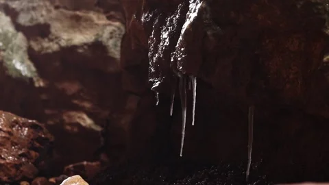 Prohodna Cave inside in winter. Details in the cave are covered with ice Stock Footage 325741646