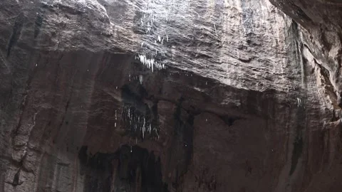 Prohodna Cave inside in winter. Details in the cave are covered with ice Stock Footage 325741656