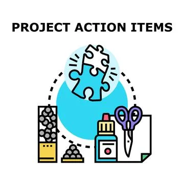 Project action items concept with puzzle and tools Stock Illustration