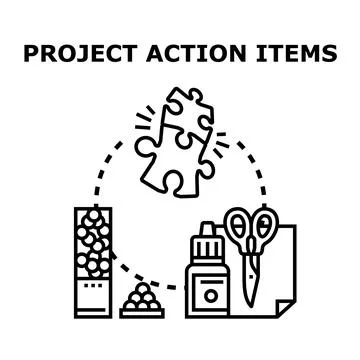 Project action items concept with puzzle and tools 스톡 일러스트