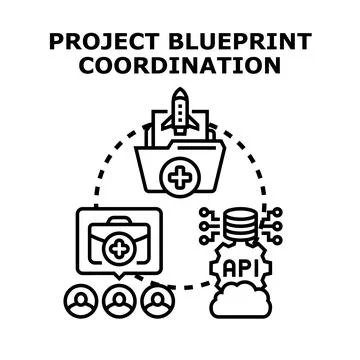 Project blueprint coordination team managing database api development Stock Illustration