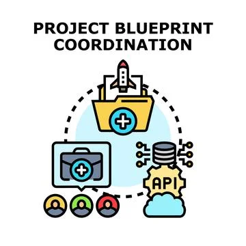 Project blueprint coordination team managing database api development Stock Illustration