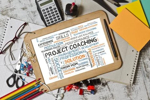 Project coaching word cloud Stock Photos