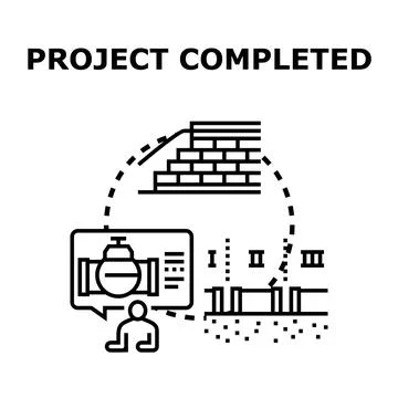 Project completed concept illustration of construction steps Illustrazione stock