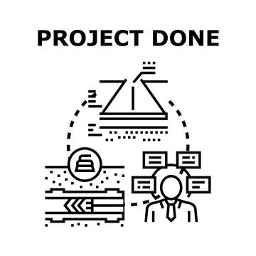 Project completion concept with engineer analyzing construction tasks Illustrazione stock