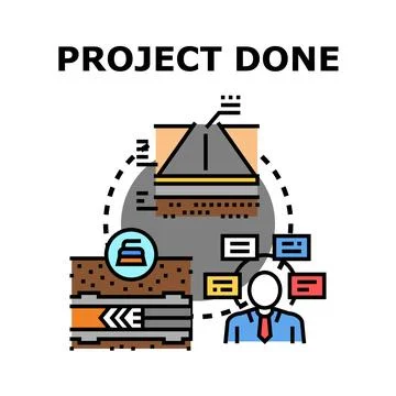 Project completion concept with engineer analyzing construction tasks Stock Illustration