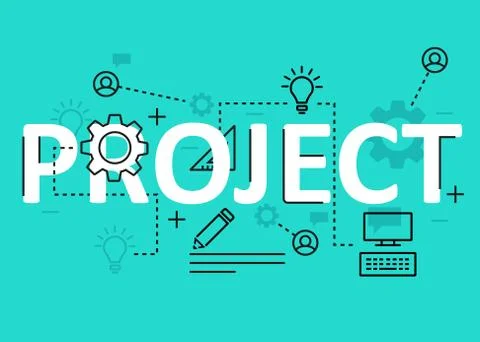Project concept flat line design with icons and elements. Modern project conc Illustrazione stock