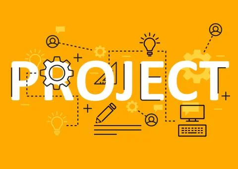 Project concept flat line design with icons and elements. Modern project conc Illustrazione stock