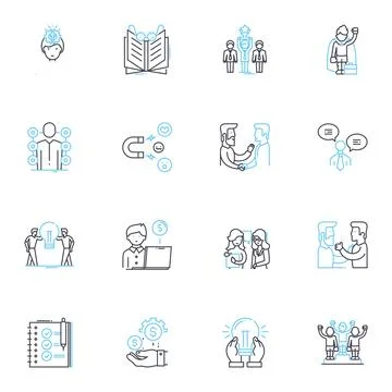 Project coordination linear icons set. Collaboration, Management, Organize Stock Illustration