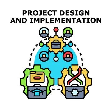 Project design and implementation plan collaborating process Illustrazione stock