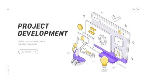 Project Development banner template. Isometric vector illustration of a devel Stock-Illustration