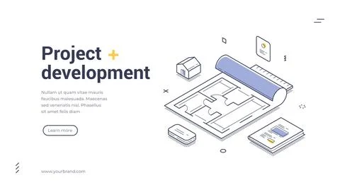 Project development isometric web banner. Architectural planning and construc イラスト素材