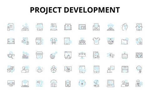 Project development linear icons set. Strategy, Planning, Execution Stock Illustration