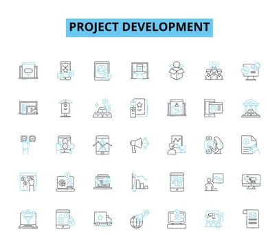 Project development linear icons set. Strategy, Planning, Execution Stock Illustration
