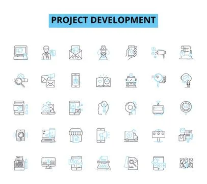 Project development linear icons set. Strategy, Planning, Execution Stock Illustration