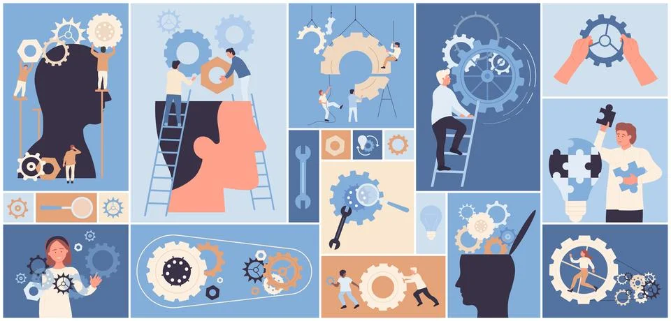 Project development, progress in business teamwork set Illustration