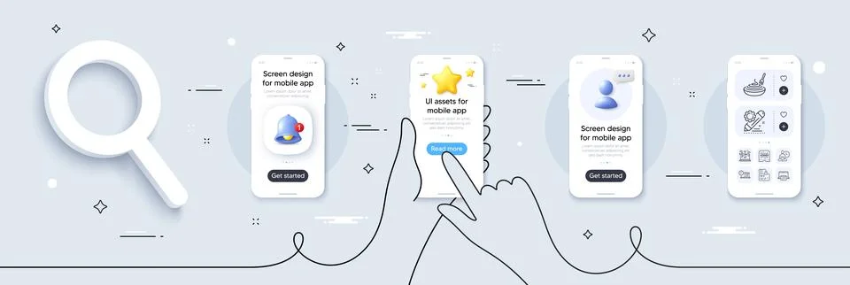 Project edit, Winner ticket and Calendar line icons pack. For web app. Phone 库存插图