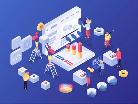 Project elaboration isometric poster Illustrazione stock