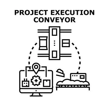 Project execution conveyor production line process Stock Illustration
