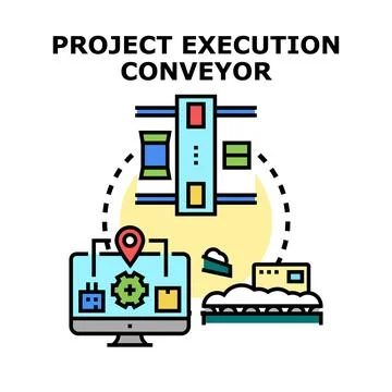 Project execution conveyor production line process Stock Illustration