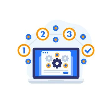 Project execution vector icon with a laptop Stock Illustration