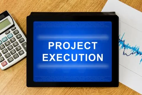 Project execution word on digital tablet Stock Illustration