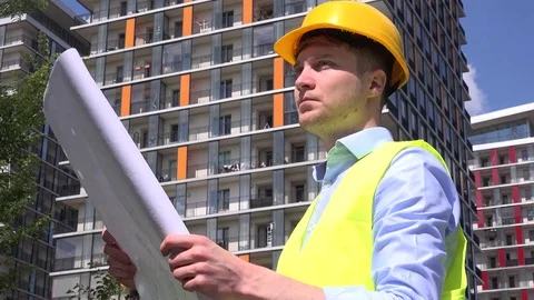 Project fail real estate property design architect checking blueprint unhappy 4K Stock Footage