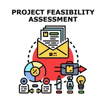Project feasibility assessment evaluating business success potential 库存插图