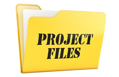 Project Files yellow folder with papers, 3d rendering Illustrazione stock