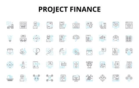 Project finance linear icons set. Funding, Investment, Capital, Risk, Debt 库存插图