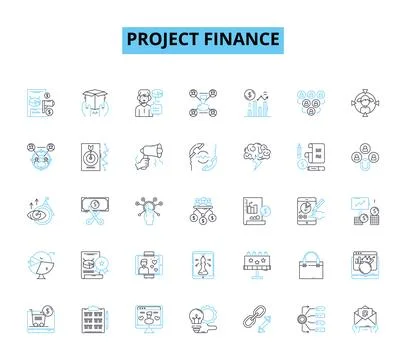 Project finance linear icons set. Funding, Investment, Capital, Risk, Debt Illustrazione stock