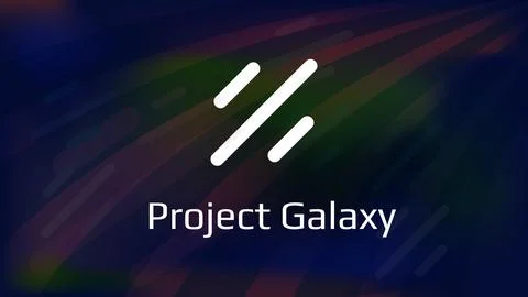 Project Galaxy GAL token cryptocurrency logo on dark colorful background. Stock Illustration