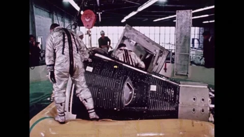 Project Gemini astronauts conduct capsule water egress training Stock Footage 263418760