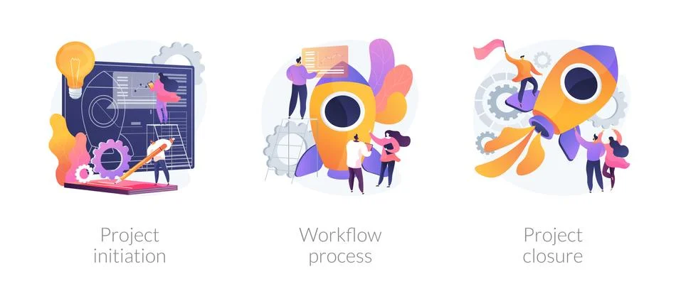 Project implementation abstract concept vector illustrations. Illustrazione stock