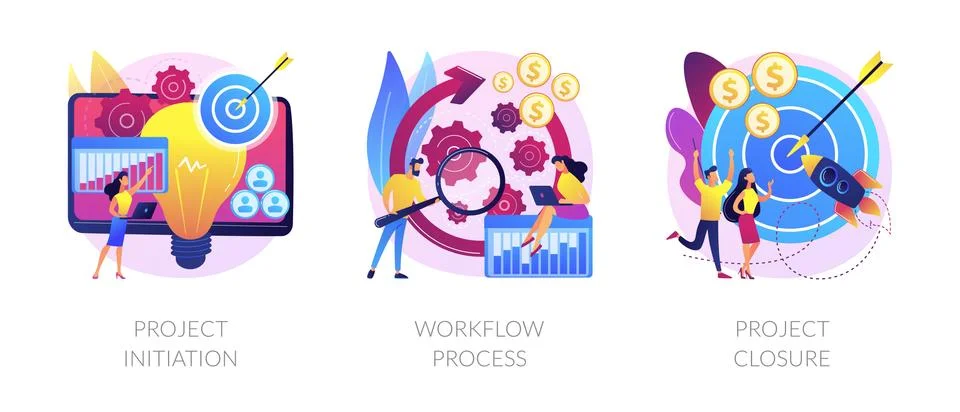 Project implementation abstract concept vector illustrations. Illustrazione stock