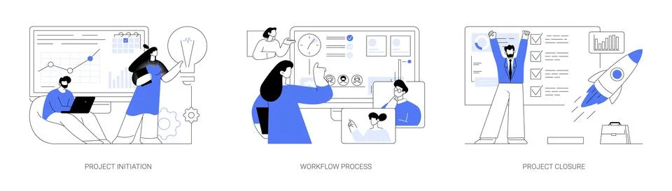 Project implementation abstract concept vector illustrations. Ilustración de archivo